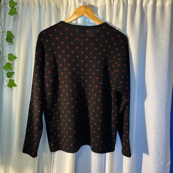 Vintage fall autumn leaf cardigan sweater Crystal Kobe medium black - Picture 8 of 8